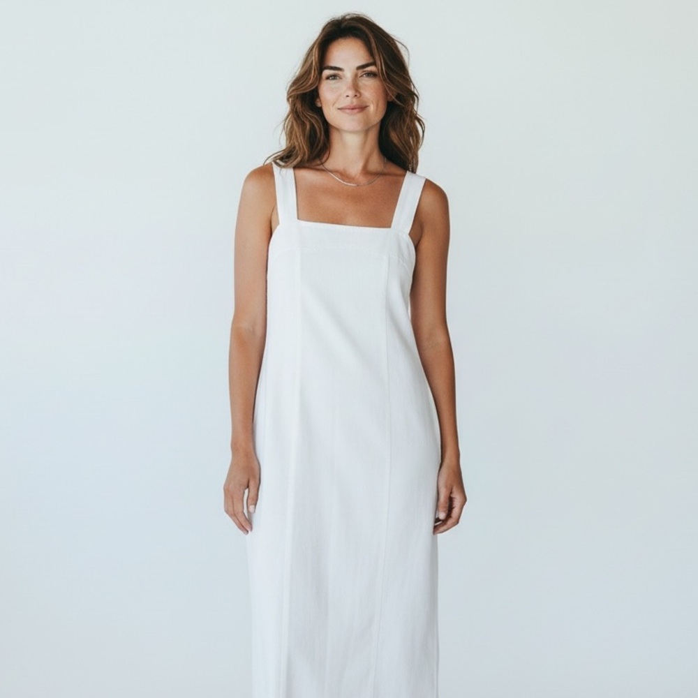 NEW HYFVE White Denim Jean Long Sleeveless Tank Dress